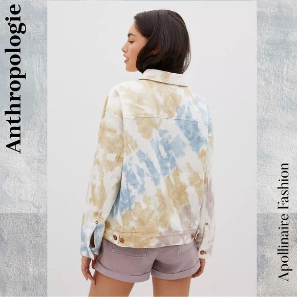 Anthropologie Tie dye in Blue Tan Jean Jacket Large New - Picture 4 of 7